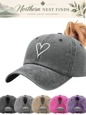 Women's Ponytail Baseball Cap Distressed Cotton Messy Bun Hat